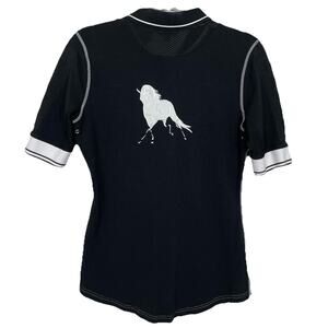 Goode Rider Equestrian Polo Shirt Womens M Black White Bamboo Blend Embroidered